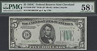 Fr.1959-D*(W), 1934C $5 FRN (Wide Face) Cleveland Star Note, PMG58-EPQ, D01086420*
